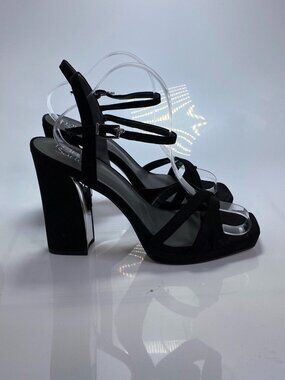 Franco Sarto Womens Damalis Faux Leather Open Toe Black Heels Sz 10